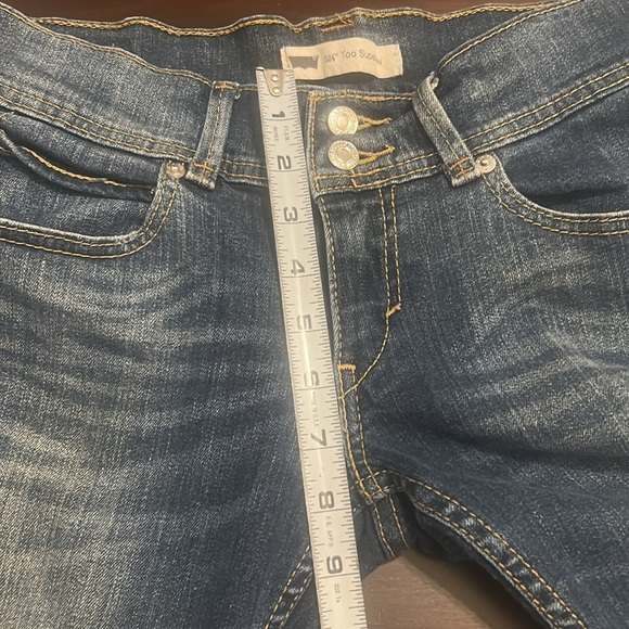 Levi’s 524 Too Superlow Distressd Flare Medium Wash Jeans Size 28 - Picture 3 of 15